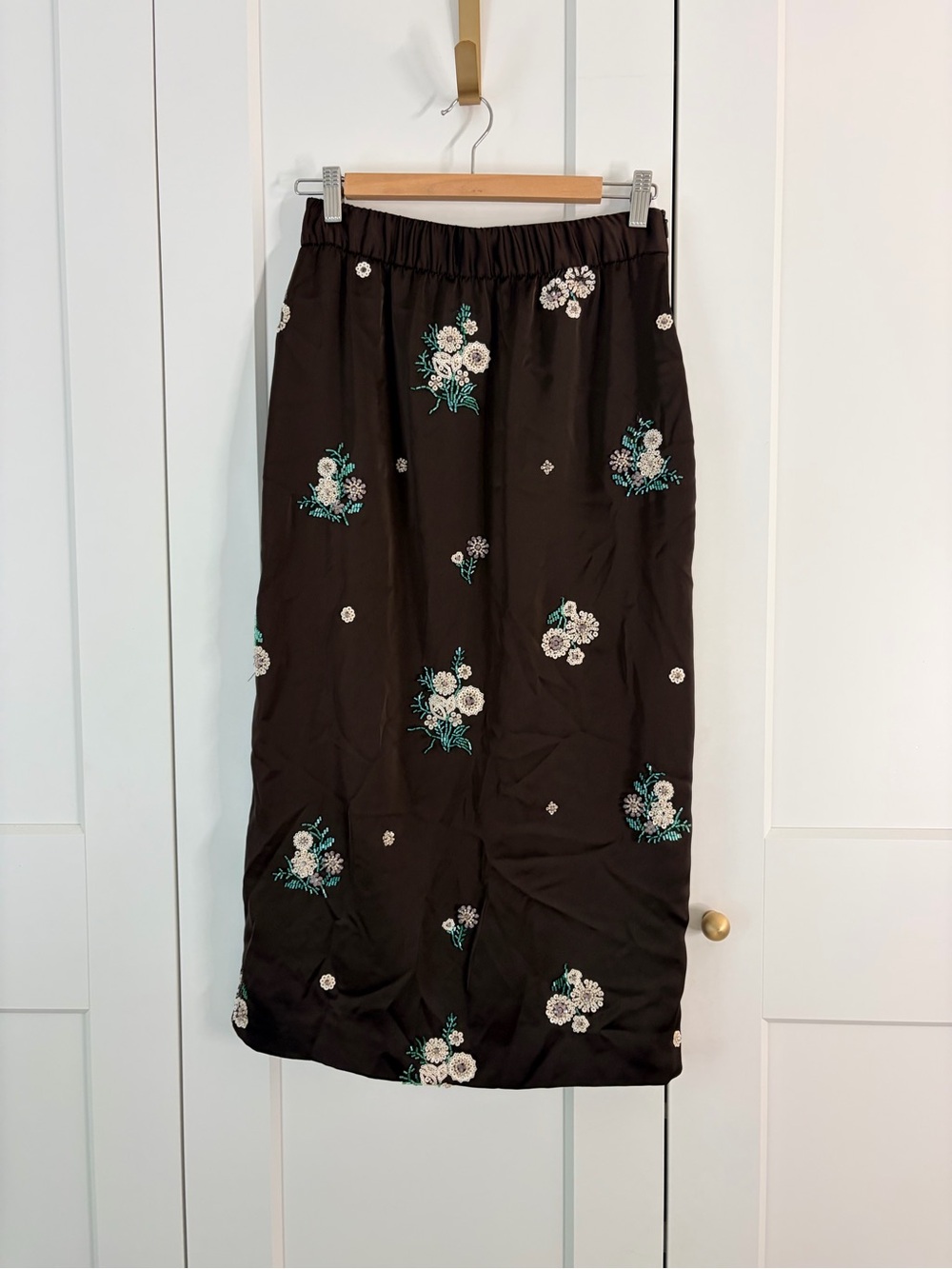 Zara Collection Chocolate Brown Sequin Embroidered Midi Skirt | S - Picture 4 of 10